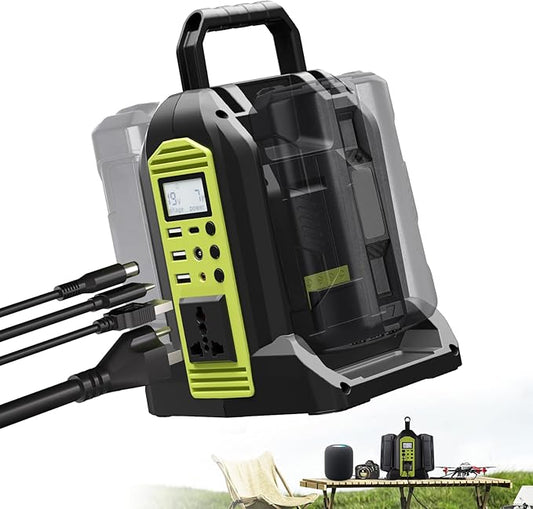 350W Power Inverter 2 Port Pure Sine Wave Inverter Compatible with Ryobi 40V Li-ion Battery, DC 40V to AC 120V with AC Outlet, USB Port, Type-C Port, 300LM LED Light for Camping Emergency