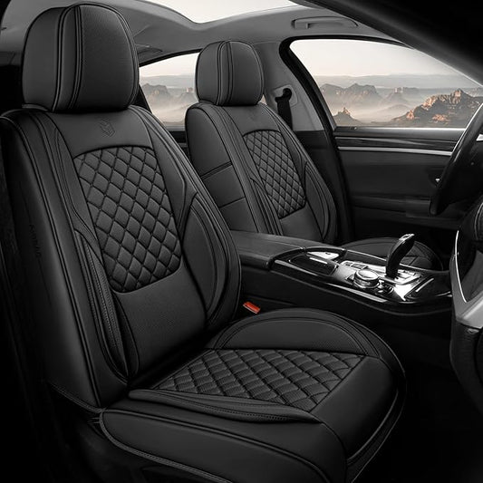 Premium Leather Car Seat Covers, Universal Fit for Cars SUVs Trucks and Sedans, Waterproof Car Seat Cushion with Airbag Compatible & Scratch-Resistant, Black Seat Covers for 5 Seats