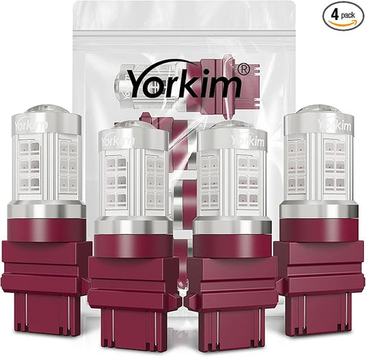 Yorkim 3157 LED Bulb Red 3157 led brake light bulb, 3157a led bulb 3156 led red lights 3056 3057 4157 bulb led 3157 Replacement Lamp for Stop Lights Brake Lights Tail Light Bulbs, pack of 4