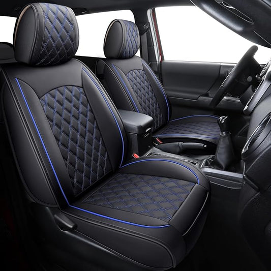 Aierxuan Toyota Tacoma Car Seat Covers Custom Fit 2005-2025 TRD Pro Army Green Nightshade Edition Access Cab Pickup Truck Waterproof Leather Full Seat Cushions(Full Set, Black-Blue)