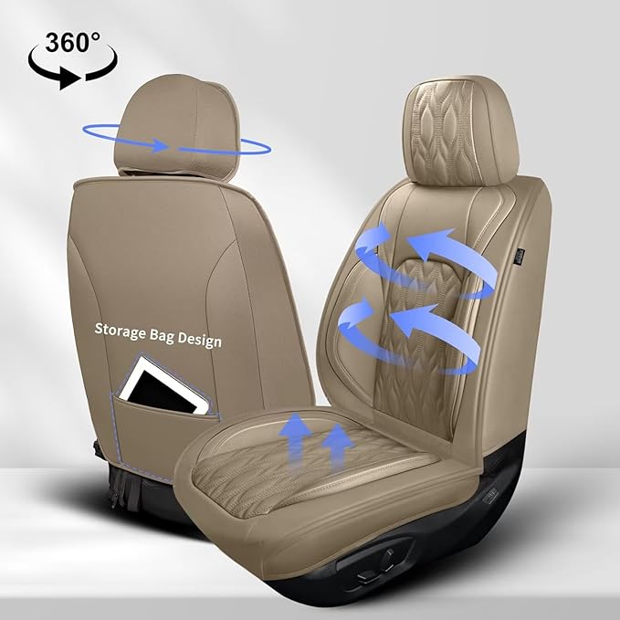 Car Seat Covers Fit for Nissan Frontier 2009-2023 2024 2025: Full Set 5 Seats Faux Leather Automotive Seat Covers Waterproof Business Vehicle Seat Cushion Protector （5 Seat, Beige）
