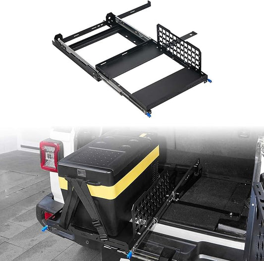 JOYTUTUS Fridge Slide Out Tray Fit (15.7-23.62in L x 19.7in W) Refridgerator, Cooler Slide Equipped with Storage Panel, Portable Car Fridges Freezer Slide, Max 290 LBS