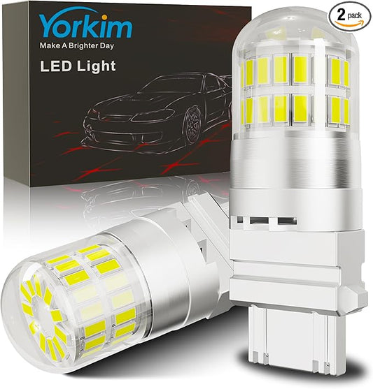 Yorkim 3157 LED Bulb White, 500% Super Bright, 3156 3056 3057 4157 3047 4057 3457 4114 LED Bulbs for Backup Reverse Tail DRL Parking Lights - Pack of 2
