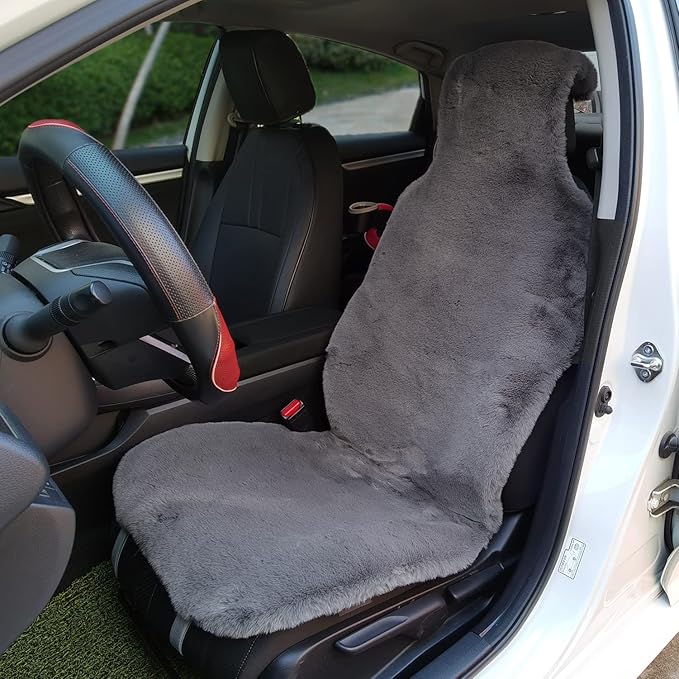 Champlus Silky Fur Car Seat Cover, Universal Fit Faux Sheepskin Automotive Cushion, 1pc, Gray