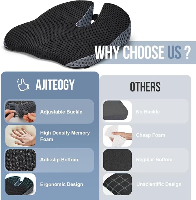 Car Seat Cushion, Memory Foam Car Wedge Seat Cushion for Driving, Height Booster & Posture Support, 4D Mesh Seat Pad with Adjustable Straps - Universal Fit for Car, Truck, Vehicle