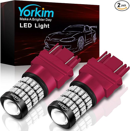 Yorkim 3157 Led Bulb Red 3157 Led brake bulb tail lights 3157 blinking brake lights with Projector 3056 3156 3057 4057 4157 T25 Led Bulbs red, Pack of 2