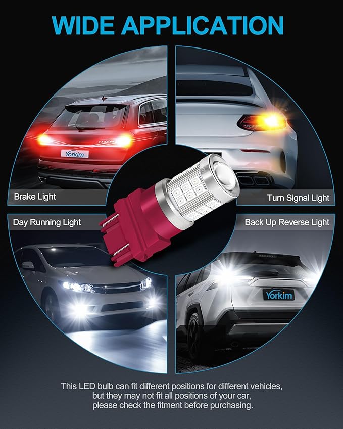 Yorkim 3157 LED Bulb Red 3157 led brake light bulb, 3157a led bulb 3156 led red lights 3056 3057 4157 bulb led 3157 Replacement Lamp for Stop Lights Brake Lights Tail Light Bulbs, pack of 2