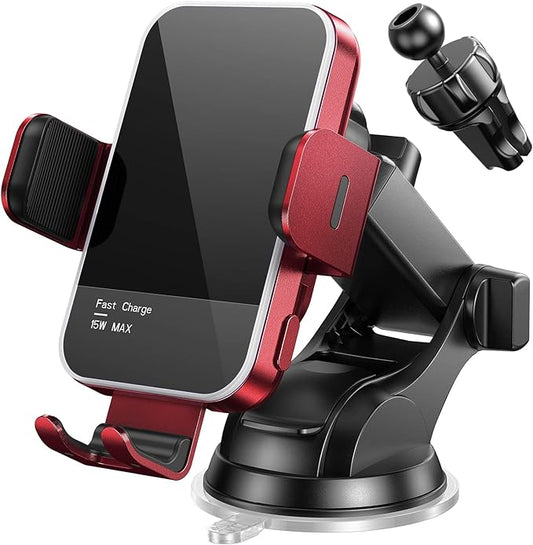 Wireless Car Charger,【7 Colored RGB Backlit】Mosurr 15W Auto Clamping Car Charger Phone Mount Holder fit for iPhone 15 14 13 12 Mini Pro Max 11 XR XS, Samsung Galaxy S24 Ultra S23 S22 S21+ Note 20, etc