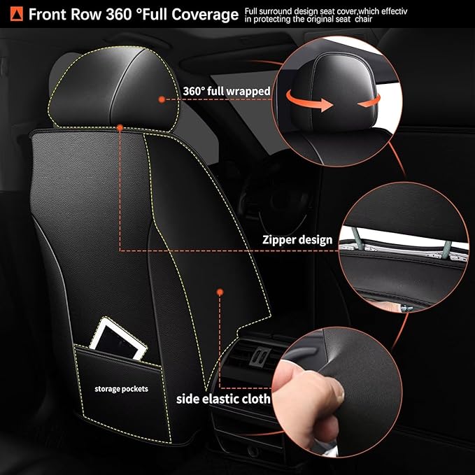 2 Front Car Seat Covers Fit for Nissan Frontier 2009-2024 2025 Ice Silk Leather Breathable Waterproof Automotive Seat Cushion Compatible Airbag (2 Seats & Black)
