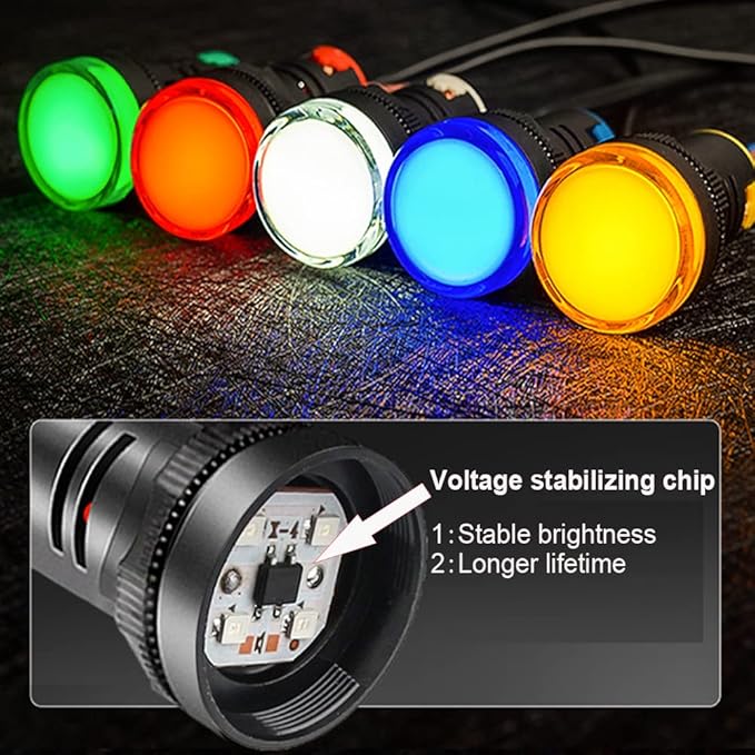 12pcs 22mm AC/DC 12-24V 20mALED Power Indicator, LED Pilot Signal Light Panel Indicator, LED Flash Light (Red/Yellow/Blue/Green, Each Color 3pcs)
