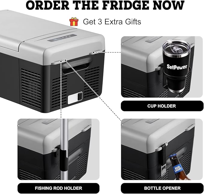 Setpower FC15 Portable Refrigerator Electric Cooler With AC Adapter,15L/15.8QT 12 Volt Car Refrigerator, -4℉-68℉ Portable Fridge Freezer for Car,RV, Truck,Camping,Travel, Home