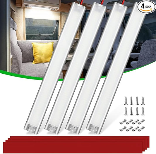 CT CAPETRONIX 12v LED Interior Light Bar, 15.4IN 168LEDs 1700LM 10W, DC 12v Volt led Strip Lights with Switch, for Enclosed Cargo Trailer Car RV Van Truck Lorry Camper Boat Caravan Motorhome (4Pcs)