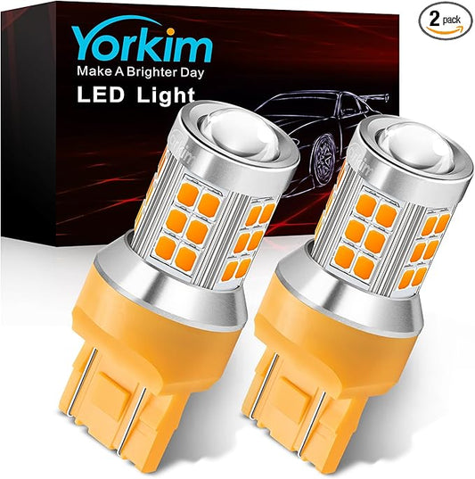 Yorkim 7443 led bulb amber, 7440 led bulb amber 7444na 7440 led with Projector Replacement for automotive Turn Signal Blinker Lights Side Marker Lights, Amber Yellow, pack of 2