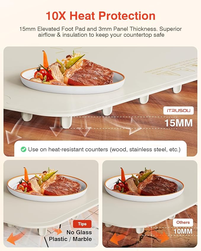 Warming Mat for Food, iTRUSOU Electric Warming Tray with 1–99H Timer, 7 Temp Settings, Patented Full-Surface Heating, °F/°C Switch, Flexible Roll-Up Food Warmers for Parties Buffet, Everyday Use