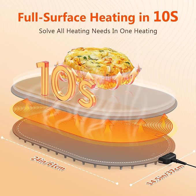 Warming Mat for Food with Adjustable Temperature Timer,10S Fast Heating Silicone Food Warmers for Parties Buffet and Home Daily,Food Warming Mat with Insulating Pad Raised Feet Protects Table