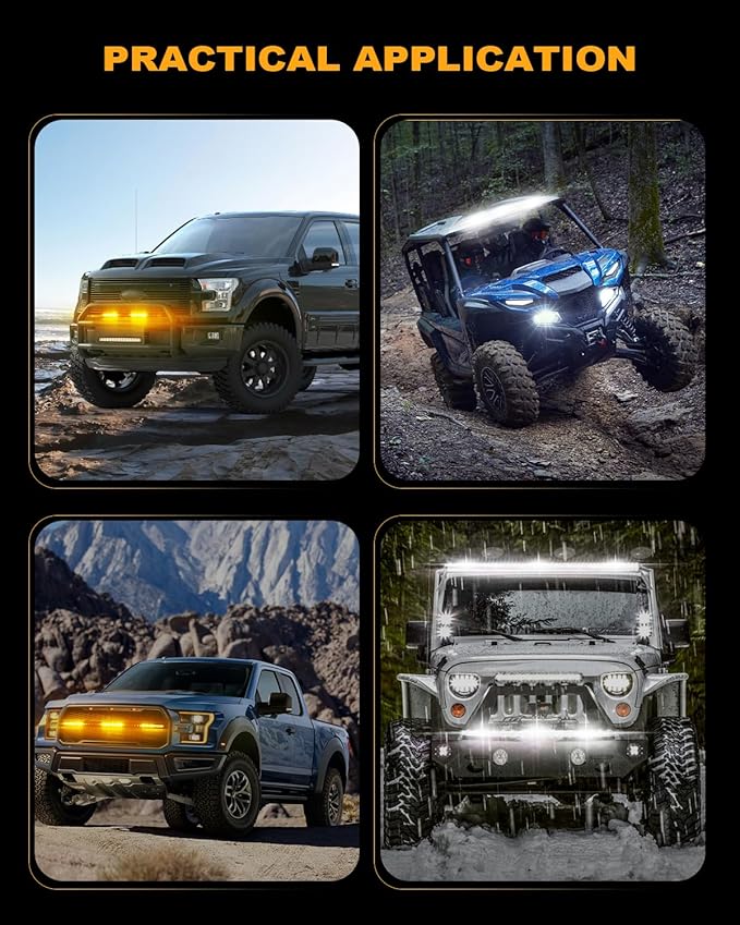 [White & Amber Strobe] 32 inch LED Light Bar, Single Row Slim Bar, Flashing Chase Light with Wiring Harness for Off-Road Truck SUV UTV Car [Straight]