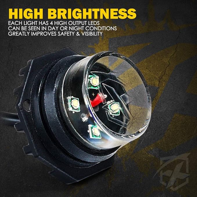 Xprite Amber LED Hideaway Strobe Lights Kit 20 Flashing Patterns w/Control Panel Headlights Taillights Fog Marker Light Mounting, for Construction Emergency Vehicles Trucks SUV Vans 12V Cars 4 PCs