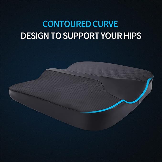 Car Seat Cushion - Comfort Memory Foam Seat Cushion for Car Seat Driver, Tailbone (Coccyx) Pain Relief Pad, Car Seat Cushions for Driving, Office Chair Cushion (Black)