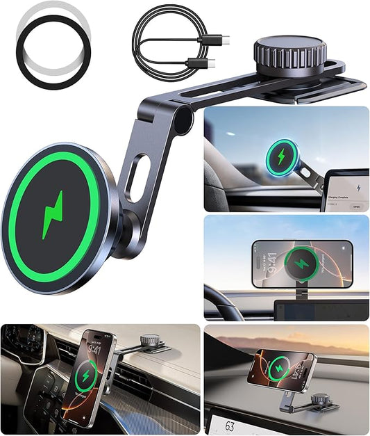 for MagSafe Car Mount Wireless Charger, Foldable Magnetic Phone Holder, Multiple Installation Options for Universal Dashboard & Tesla Screen, Fit for iPhone 16, Best Car Accessories for Men & Women