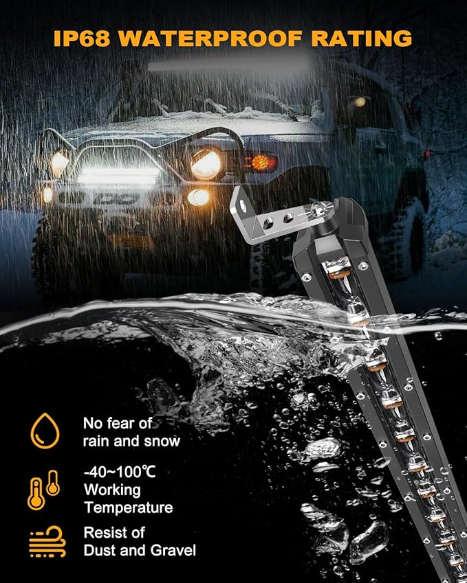 [White & Amber Strobe] 32 inch LED Light Bar, Single Row Slim Bar, Flashing Chase Light with Wiring Harness for Off-Road Truck SUV UTV Car [Straight]