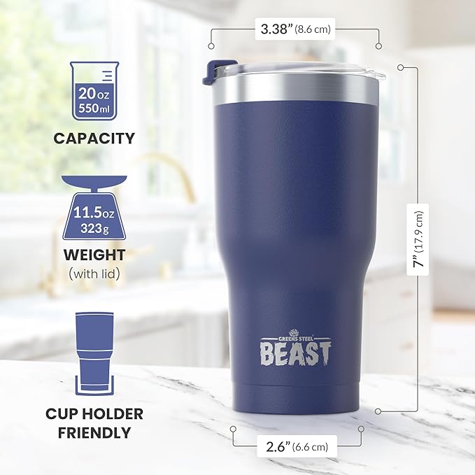 Beast 20 oz Tumbler Stainless Steel Vacuum Insulated Coffee Ice Cup Double Wall Travel Flask (Royal Blue)