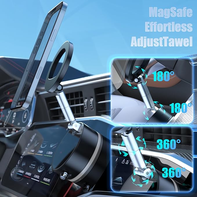 Magnetic Phone Holder for Car Super Magnet, 360°Adjustable Portable Foldable Phone Mount for Dashboard/Gym/Mirror/Shower, Compatible with iPhone 16 Pro Max/15/14/13/12 & Android Magsafe Case (Black)