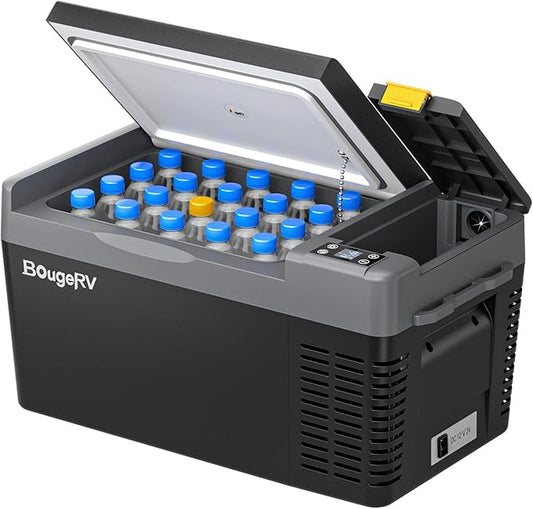 BougeRV 12 Volt Refrigerator, CRPRO 21 Quart 12V Car Fridge, Portable Freezer (-8℉~50℉), Compressor Electric Cooler with 12V/24 DC, 110-240 AC for Outdoor Camping Overlanding Truck RV SUV Van