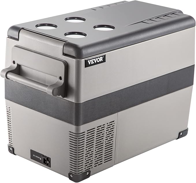 VEVOR 12 Volt Refrigerator, 48 Quart (45L) Fast Cooling Portable Freezer with App Control (-4℉~68℉), Car Fridge with 12/24v DC & 110-240v AC for Travel, Truck, Camping and Home Use, Grey