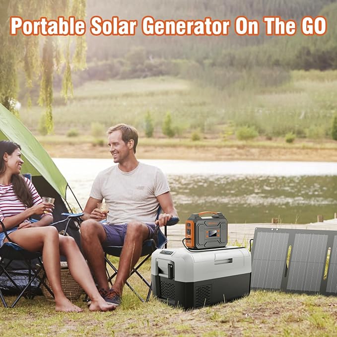 300W Solar Powered Power Bank Generator with 60W Panel, Portable Solar Power Station with DC AC Outlet 110V for Laptop Smart Devices RV Outdoor Camping