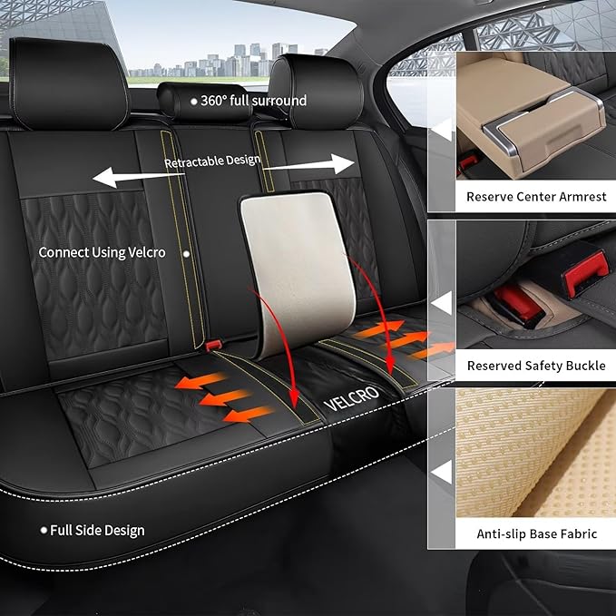 Seat Covers Full Set Fit for Nissan Frontier 2009-2023 2024 2025 Leather Seat Covers for Car - Automotive Seat Protectors Cushion Waterproof (5 Seats,Black)