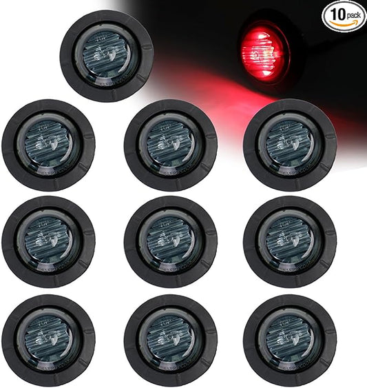 10 Pcs of 1-1/4 Inch with 6 LED Smoked Lens Red Clearance Side Marker Lights Mount Bullet Marker Trailer Lights Universal 12V DC Vehicles RV Truck Pickup Van Boat Mack