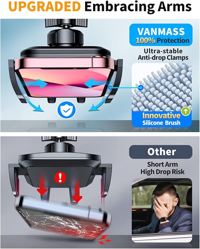 VANMASS 2025 True Upgraded Car Phone Holder, [85+ LBS Strongest Suction] Patent Safety Cell Phone Mount Windshield Dashboard Vent Truck Stand Cradle for iPhone 16 Pro Max 15 14 13 Android, Matt Blue