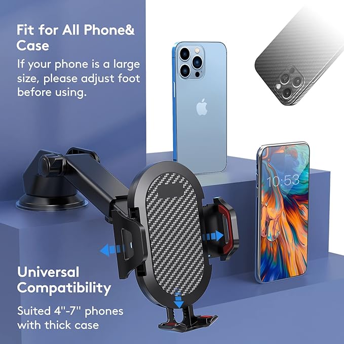 Car Phone Holder Mount, [Strong Suction Cup] [Military Grade Durable] for Windshield and Dashboard, Adjustable Long Arm Compatible with iPhone 16 15 14 Pro Max and All Smartphones (Red)