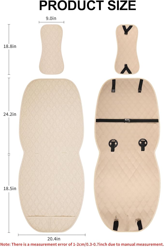 2PCS Linen Front Seat Covers for Cars Sideless Seat Covers Breathable Cloth Fabric Car Seat Protector Universal Fit Most Automotive, SUV, Trucks, Van(Beige)