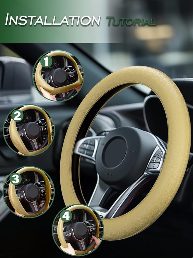 LRITER Car Steering Wheel Cover, Non-Slip Silicone Material, Multiple Color Choices, Universal Auto Parts Steering Wheel Cover, Suitable for Most Cars (Champagne)