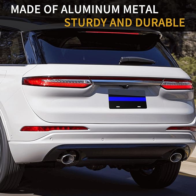 Front License Plate Thin Blue Line Vanity Plates Aluminum Metal Decorative Car Tag Flag Novelty License Plate Cover for Men Women ‎6 * 12 in (4 Holes)
