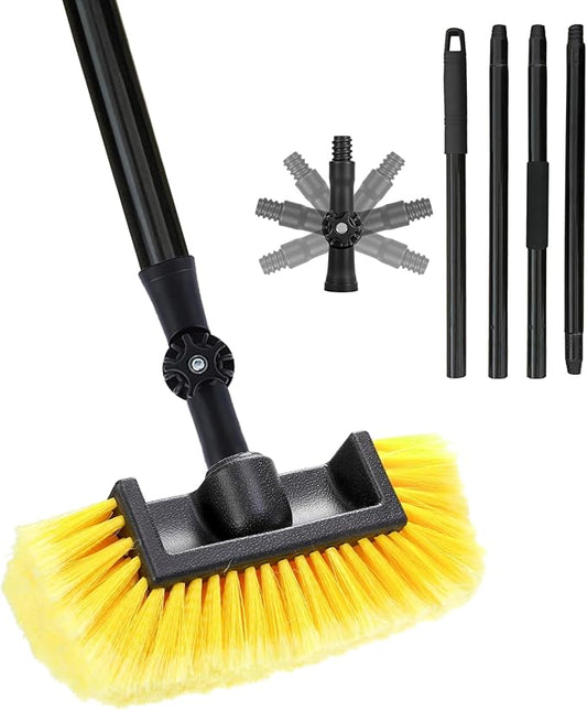 Car Wash Brush Long Handle Car Cleaning Brush with Universal Joint Angle Adapter Soft Bristle No Scratch Car Cleaning Tools for Car RV Truck Boat Deck Window House Siding