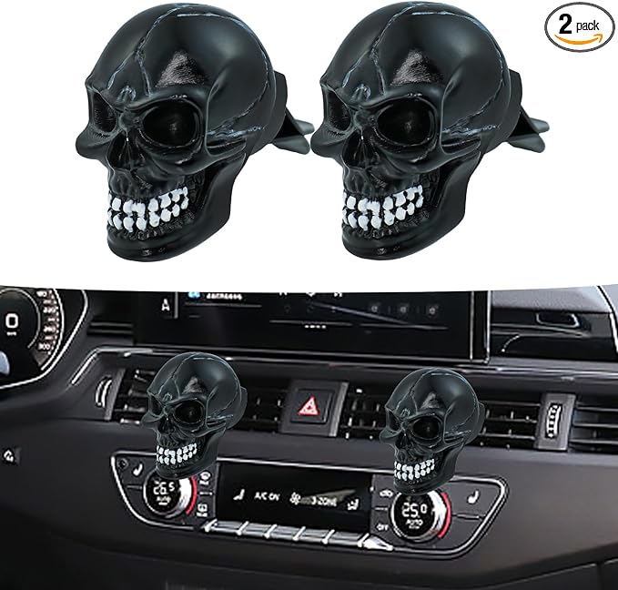 Skull Car Air Fresheners Cute Cool Funny Air Conditioning Vent Perfume Diffuser Decoration Interior Car Accessories 2 pcs