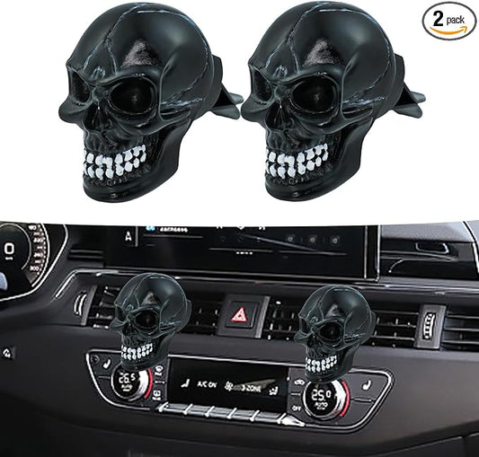 Skull Car Air Fresheners Cute Cool Funny Air Conditioning Vent Perfume Diffuser Decoration Interior Car Accessories 2 pcs