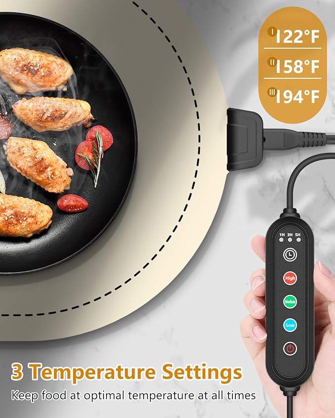 Warming Mat for Food with Adjustable Temperature Timer,10S Fast Heating Silicone Food Warmers for Parties Buffet and Home Daily,Food Warming Mat with Insulating Pad Raised Feet Protects Table