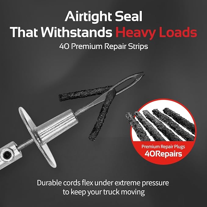 CTR Heavy Duty Tire Plug Kit - 68pcs All-in-One Universal Tire Repair Kit with Plugs, Professional Tools for Tubeless Tyre Flats for Cars, Truck, RV, SUV, ATV, Motorcycle, Tractor, Trailer - GE0001