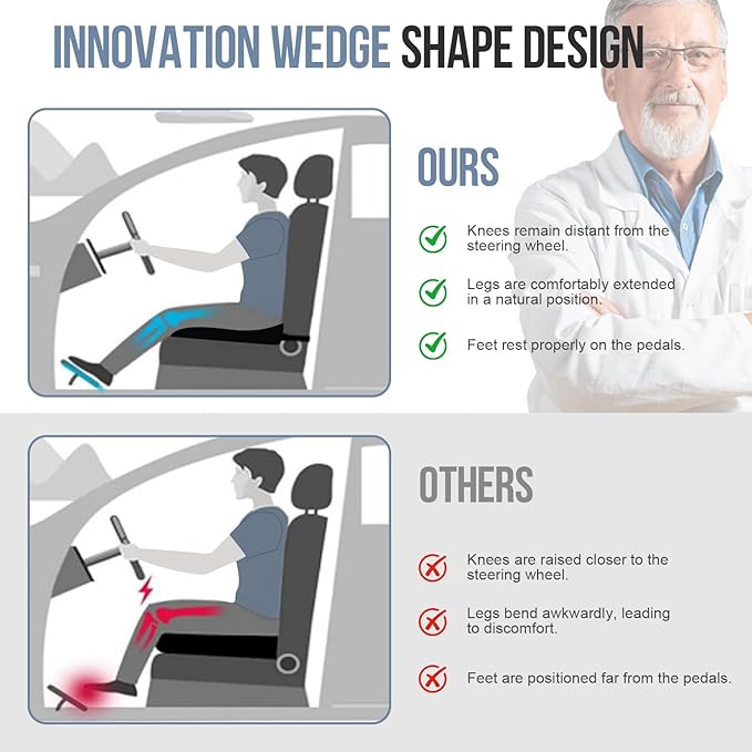 Car Seat Cushion, Memory Foam Car Wedge Seat Cushion for Driving, Height Booster & Posture Support, 4D Mesh Seat Pad with Adjustable Straps - Universal Fit for Car, Truck, Vehicle