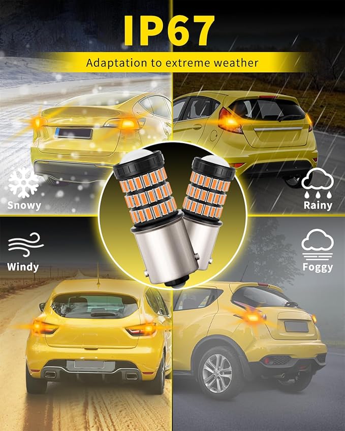 1156 1141 1003 7506 BA15S LED Bulbs Amber Yellow, Super Bright 60 SMD Chips for Car Truck Backup Reverse Light Tail Break Turn Signal Light(Pack of 2)