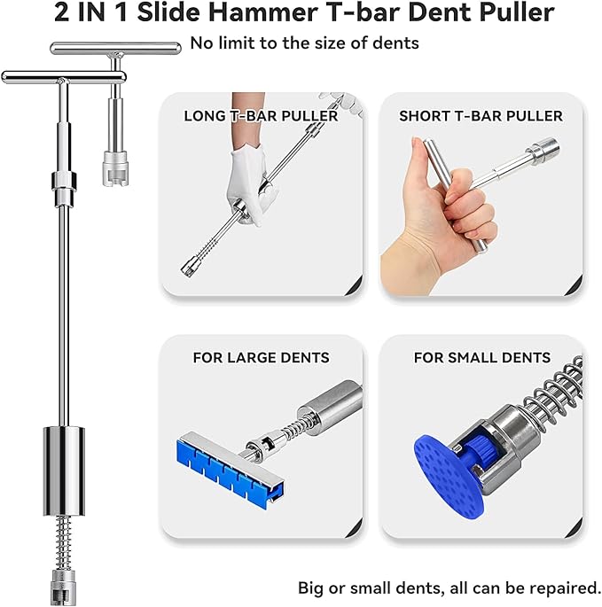 129pcs Dent Puller Kit, Paintless Dent Repair Kit for Dent Removal, Paintless Dent Removal Kit with T-Bar, Bridge Puller, Golden Lifter, Car Dent Puller Kit for Hail Damage Door Ding Fridge