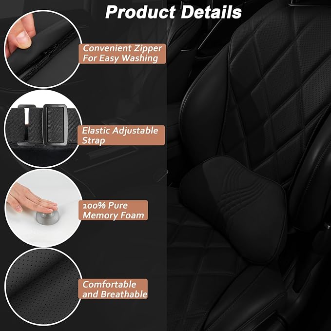 Lumbar Support Pillow for Car Memory Foam Back Sleeper Cushion for Drving Seat for Most Car SUV Home Office Grey