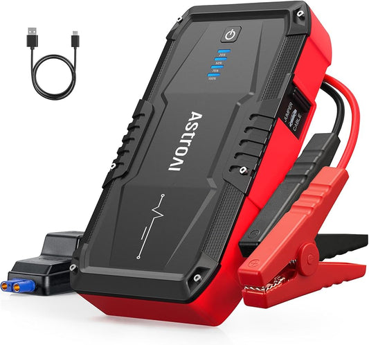 AstroAI S8 Car Battery Jump Starter, 1500A Peak Car Jumper Starter Battery Pack for Up to 6.0L Gas & 3.0L Diesel Engines, 12V Portable Jump Box with 3 Modes Flashlight and Jumper Cable (Red)