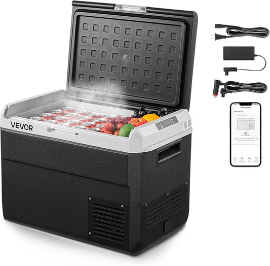 VEVOR 12 Volt Car Refrigerator, 52.8QT/50L Car Fridge, Portable Electric Cooler with -4℉~68℉ Adjustable Temperature, 12/24V DC and 100-240V AC Compressor Freezer for Outdoor, Camping, Travel, RV