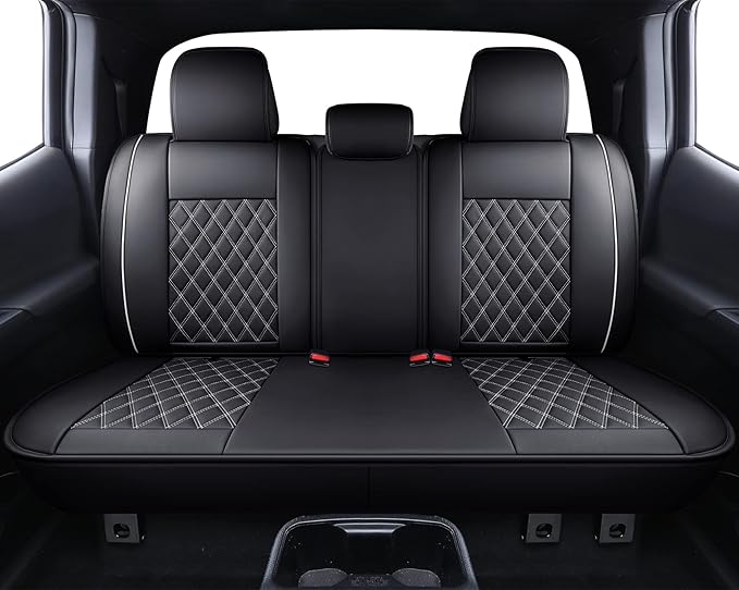 Aierxuan Toyota Tacoma Car Seat Covers Custom Fit 2005-2025 TRD Sport Limited SX Package Double Cab Pickup Truck Waterproof Leather Full Seat Cushions(Full Set, Black-White)