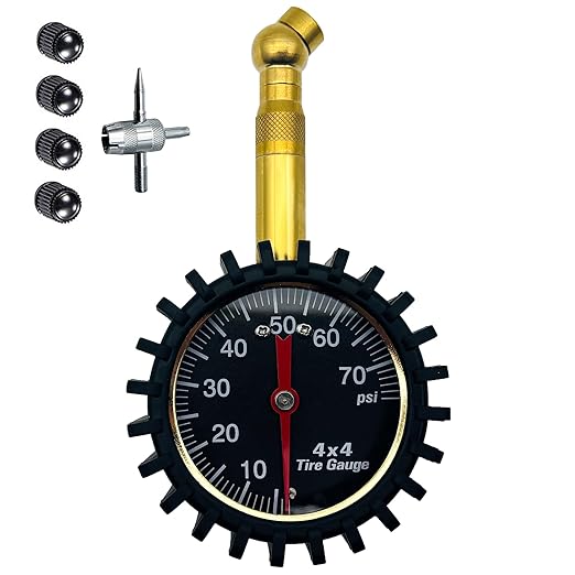 SUVCARMPING 60/70 PSI Tire Pressure Gauge Accurate Air Pressure Gauge (±1%), for Tires with Large Glow Dial, Valve Cap and Valve Core Tool, Black