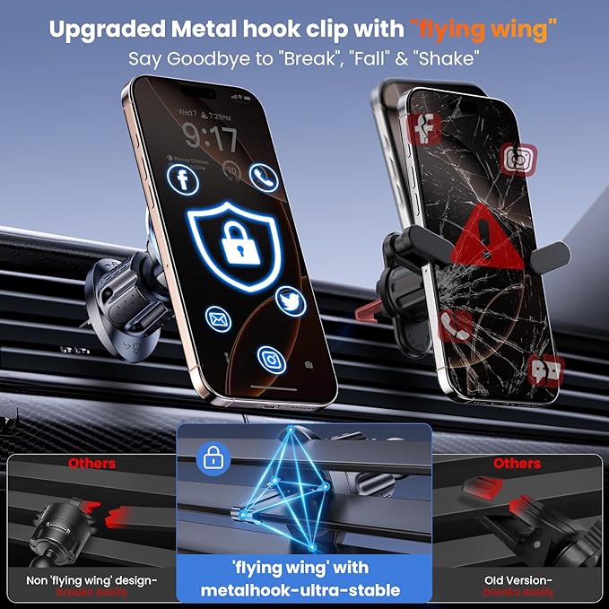 for MagSafe Car Mount Magnetic Phone Holder for Car [2025 Upgraded 22X Magnets & Double-Hooks] Phone Holders for Your Car Stand for Dashboard Vent GPS for iPhone 16/15/14/13/12 Android etc